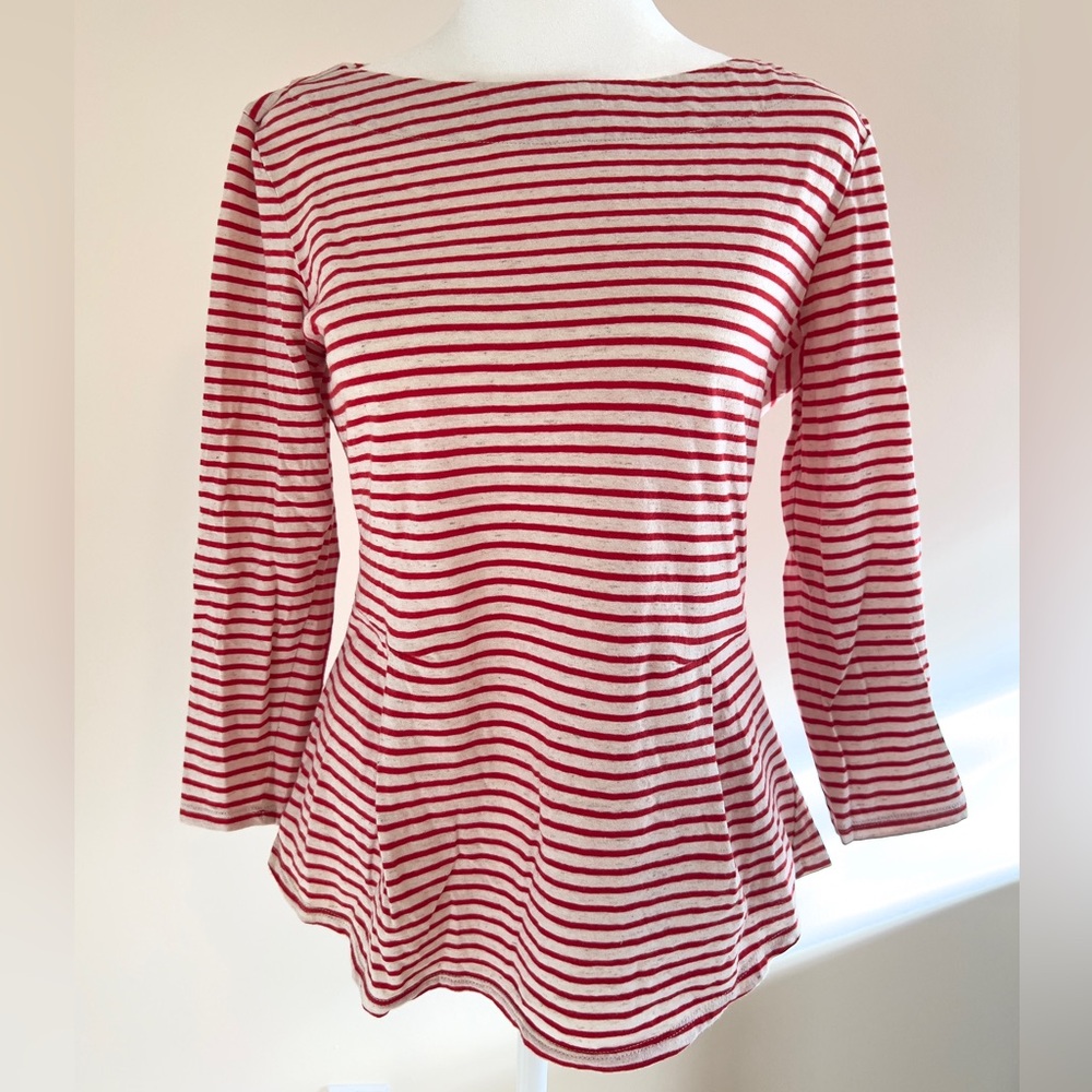 Rebecca Taylor red and off-white striped, long-sleeve mariner T, peplum